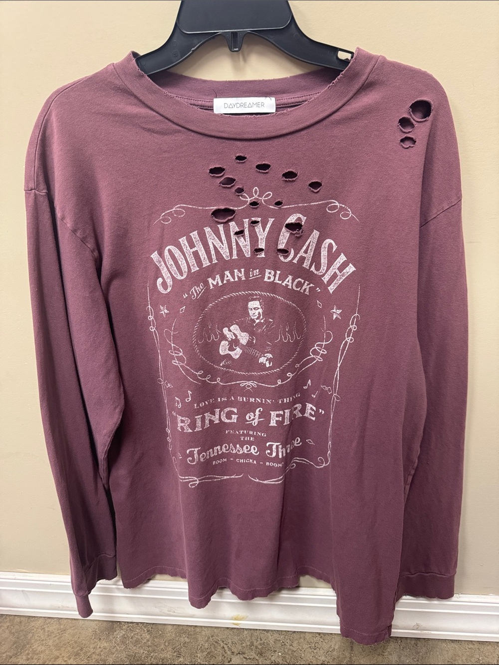 Daydreamer Distressed Johnny Cash Graphic Long Sleeve - Dusty Mauve